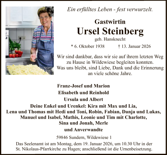 Traueranzeige von Ursel Steinberg von HASK