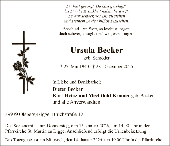 Traueranzeige von Ursula Becker von HASK