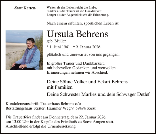 Traueranzeige von Ursula Behrens von HASO