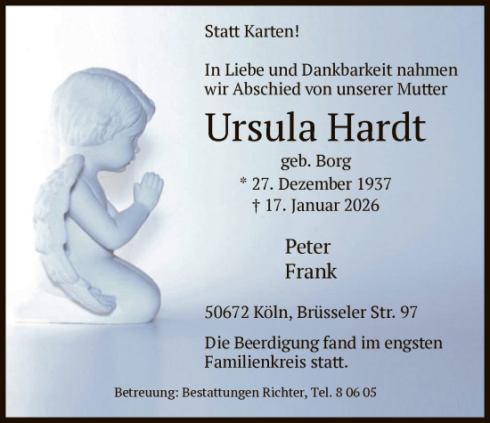 Traueranzeige von Ursula Hardt von HAWA