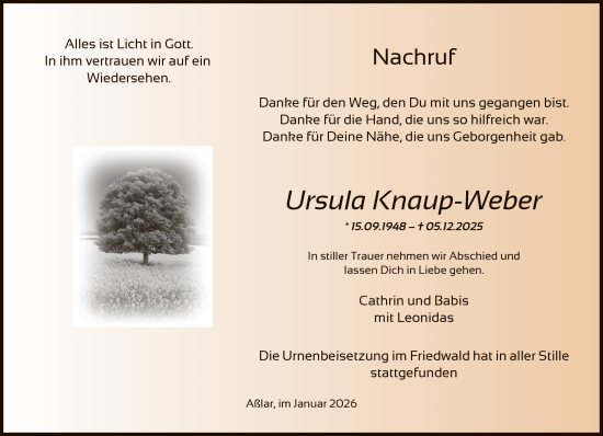 Traueranzeige von Ursula Knaup-Weber von HASK
