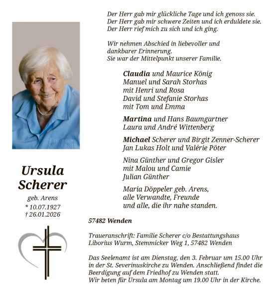 Traueranzeige von Ursula Scherer von HASK