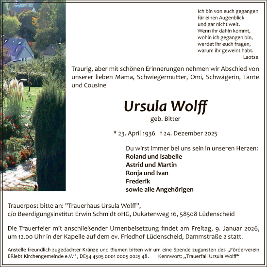 Traueranzeige von Ursula Wolff von HALN