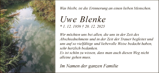 Traueranzeige von Uwe Blenke von HASO