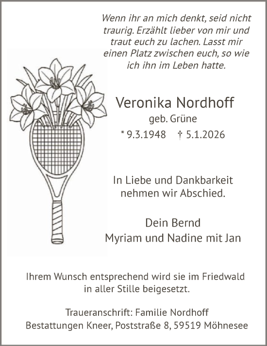 Traueranzeige von Veronika Nordhoff von HASO