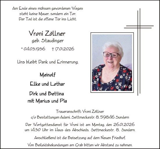 Traueranzeige von Vroni Zöllner von HASK