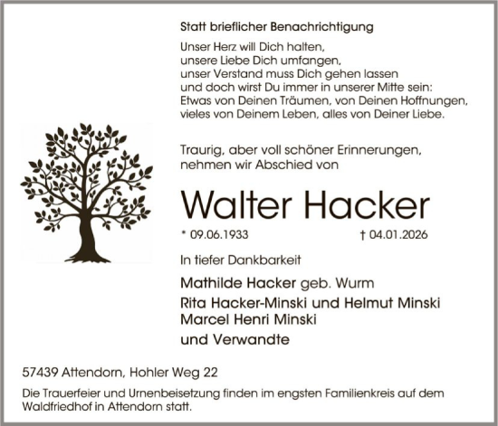 Traueranzeige von Walter Hacker von HASK