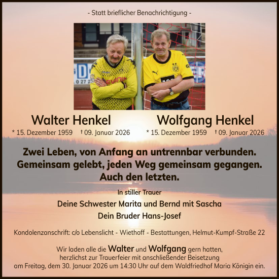 Traueranzeige von Walter und Wolfgang Henkel von HASK