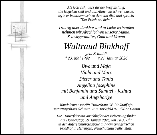 Traueranzeige von Waltraud Binkhoff von HAWA