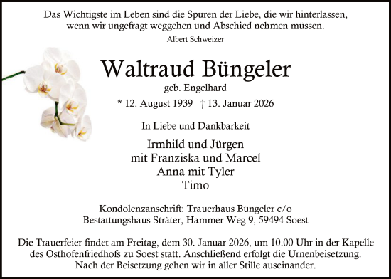 Traueranzeige von Waltraud Büngeler von HASO