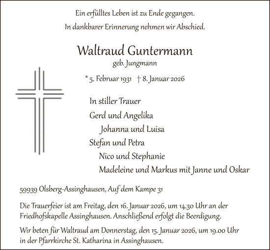 Traueranzeige von Waltraud Guntermann von HASK