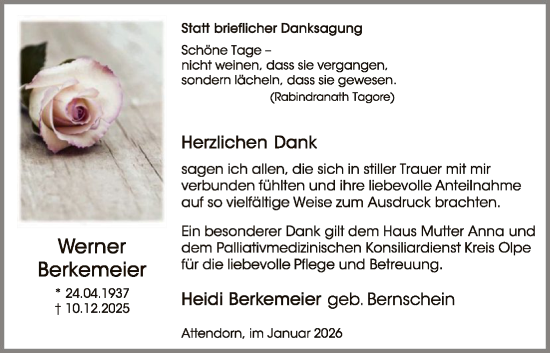 Traueranzeige von Werner Berkemeier von HASK