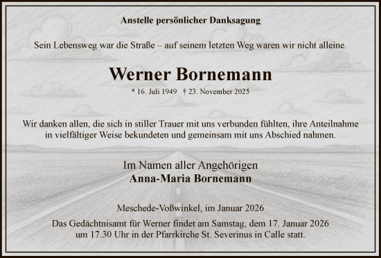 Traueranzeige von Werner Bornemann von HASK