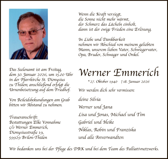 Traueranzeige von Werner Emmerich von HASK