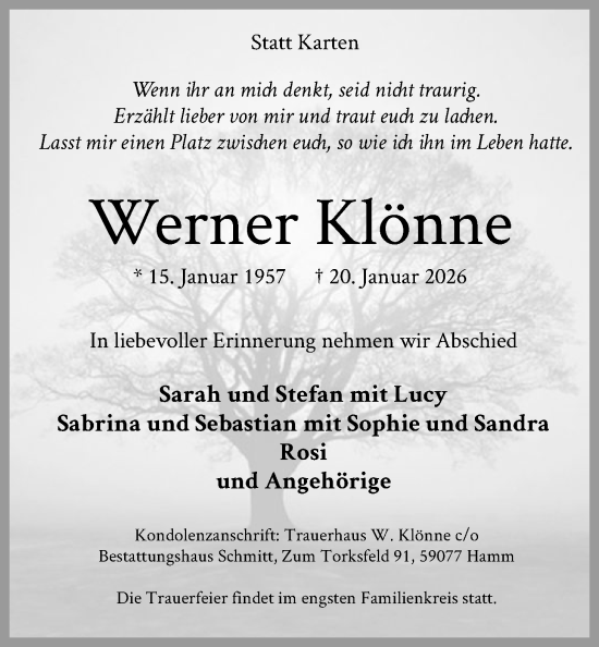 Traueranzeige von Werner Klönne von HAWA