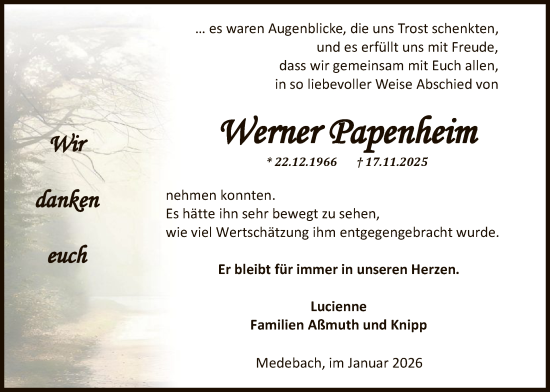 Traueranzeige von Werner Papenheim von HASK