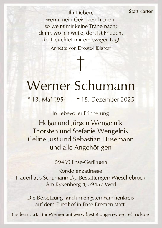 Traueranzeige von Werner Schumann von HASO