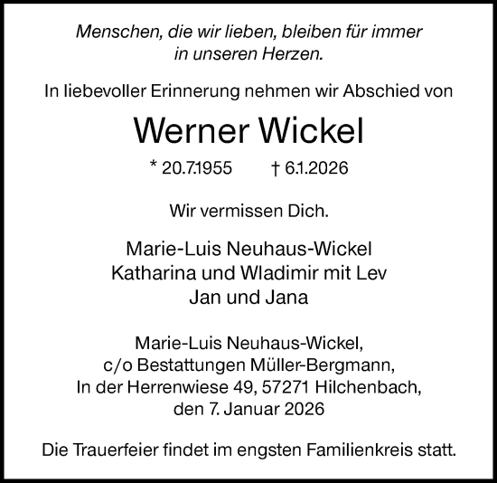 Traueranzeige von Werner Wickel von HASK