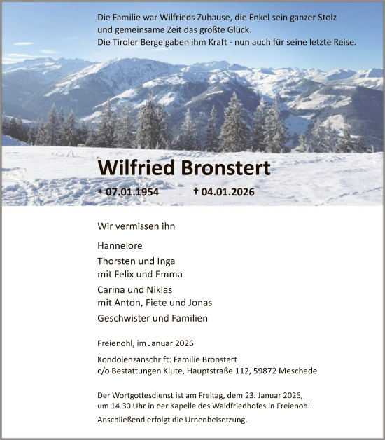 Traueranzeige von Wilfried Bronstert von HASK