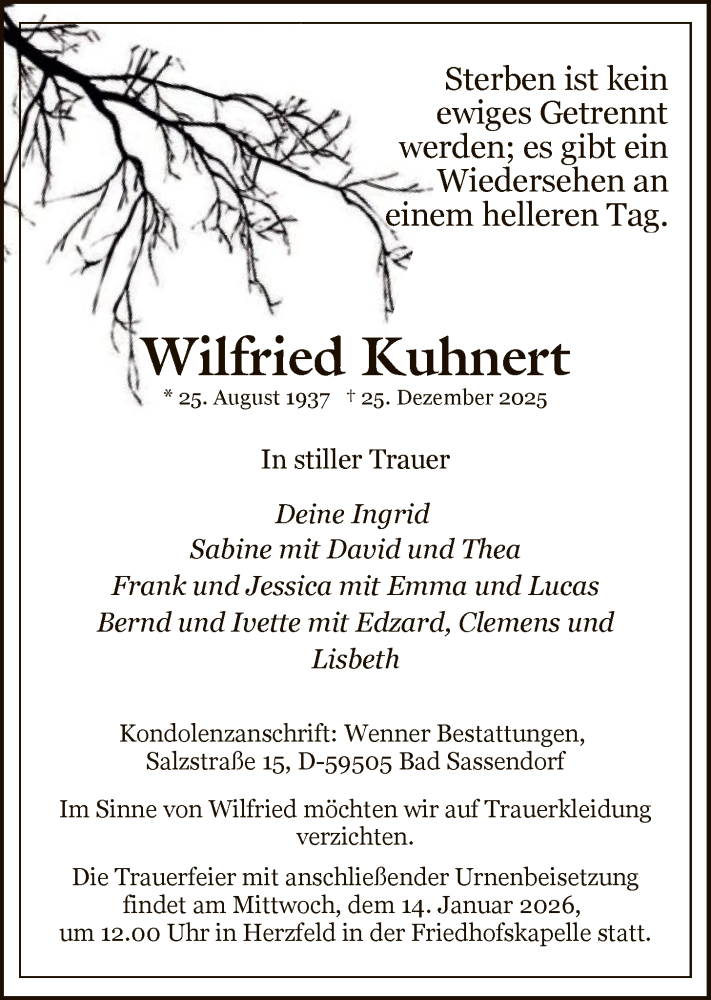  Traueranzeige für Wilfried Kuhnert vom 10.01.2026 aus HASO