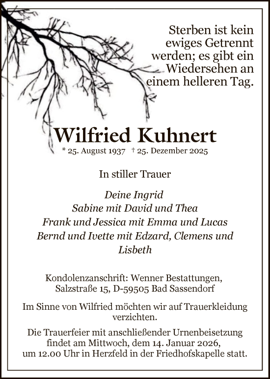 Traueranzeige von Wilfried Kuhnert von HASO