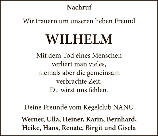 Traueranzeige von Wilhelm  von HASK