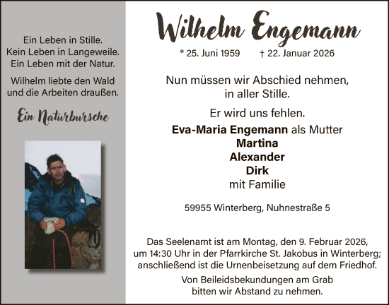 Traueranzeige von Wilhelm Engemann von HASK