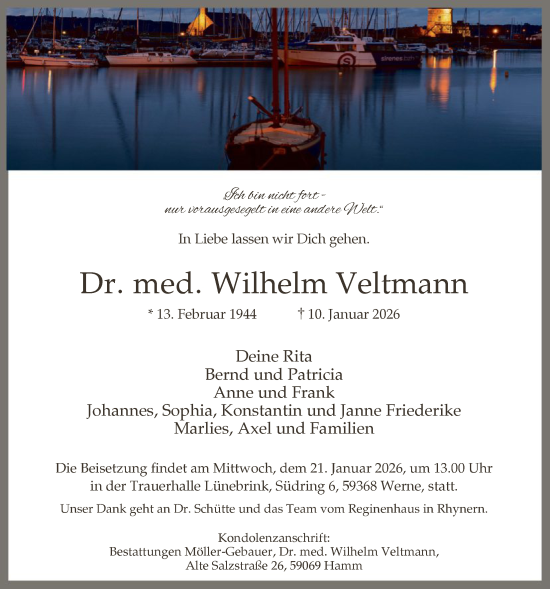 Traueranzeige von Wilhelm Veltmann von HAWA