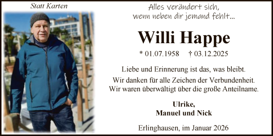 Traueranzeige von Willi Happe von HASK