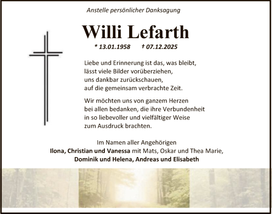 Traueranzeige von Willi Lefarth von HASK