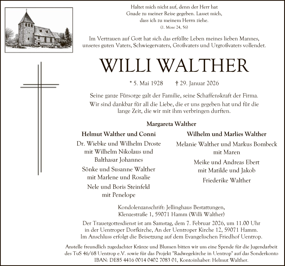  Traueranzeige für Willi Walther vom 31.01.2026 aus HAWA