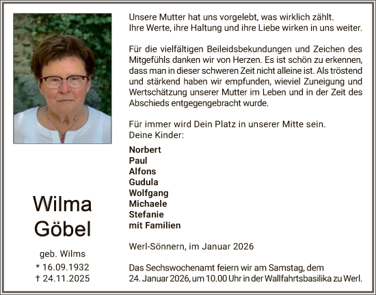 Traueranzeige von Wilma Göbel von HASO