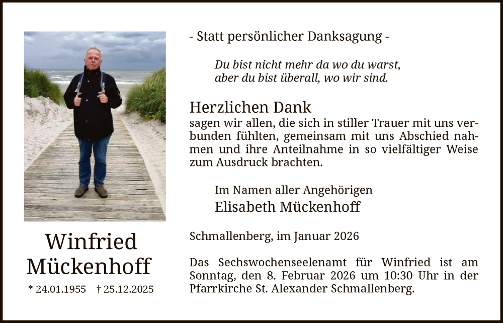  Traueranzeige für Winfried Mückenhoff vom 31.01.2026 aus HASK