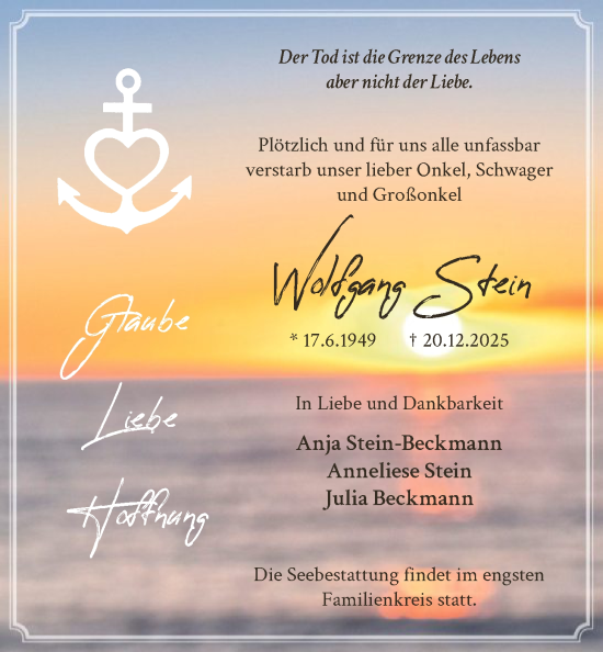 Traueranzeige von Wolfgang Stein von HALN