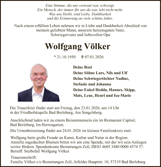 Traueranzeige von Wolfgang Völker von HASK