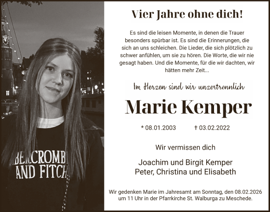 Traueranzeige von Marie Kemper 
