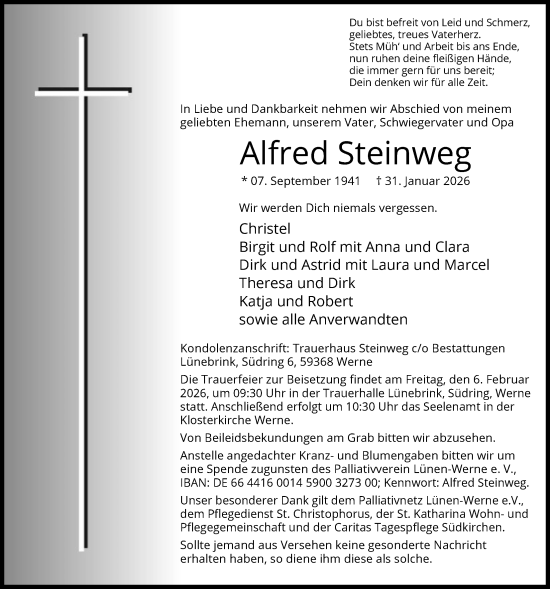Traueranzeige von Alfred Steinweg von HAWA