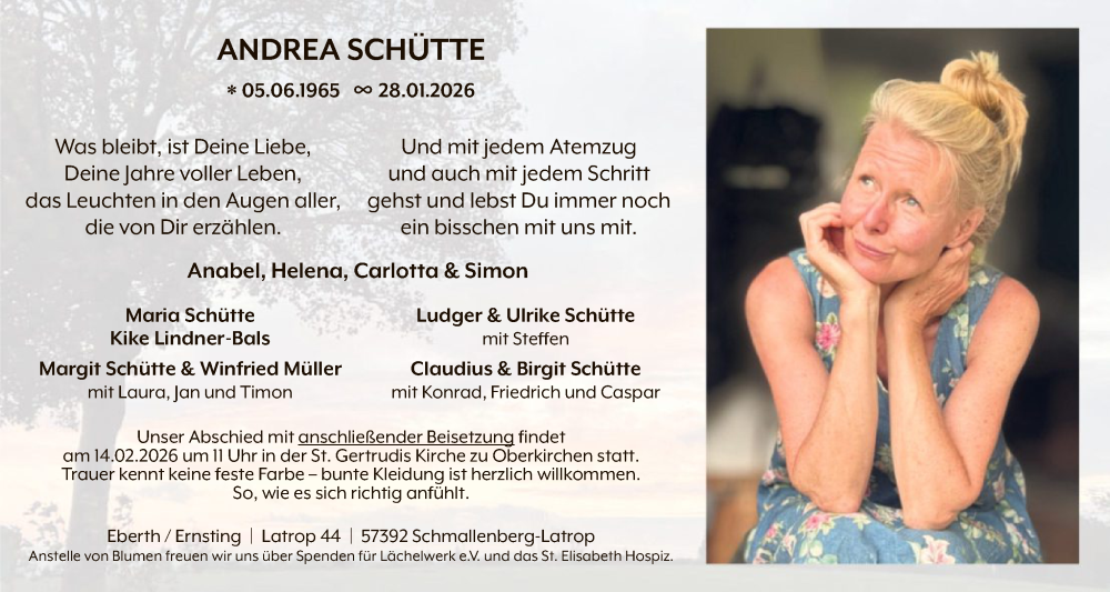  Traueranzeige für Andrea Schütte vom 07.02.2026 aus HASK