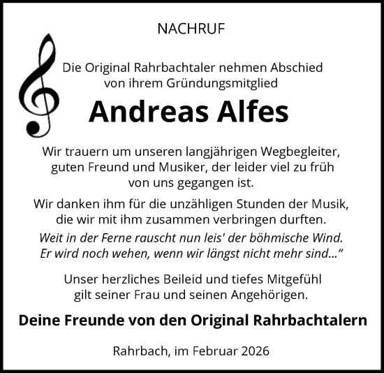 Traueranzeige von Andreas Alfes von HASK