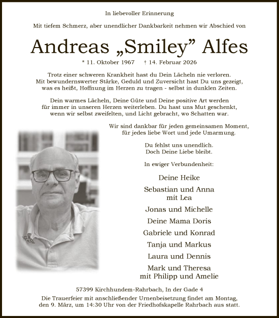 Traueranzeige von Andreas Alfes von HASK
