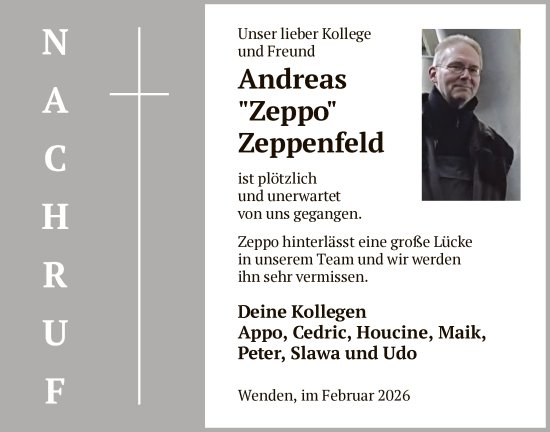 Traueranzeige von Andreas Zeppenfeld von HASK