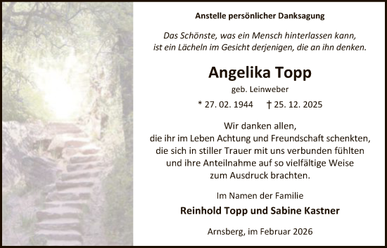 Traueranzeige von Angelika Topp von HASK