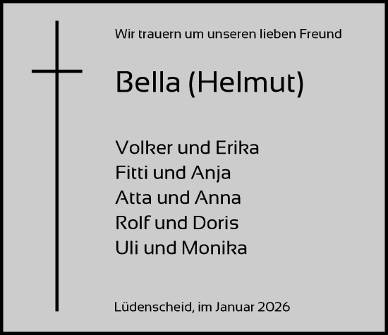 Traueranzeige von Bella (Helmut)  von HALN