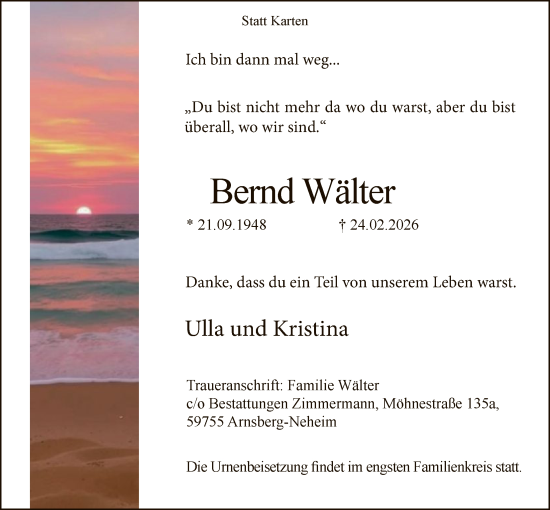 Traueranzeige von Bernd Wälter von HASO