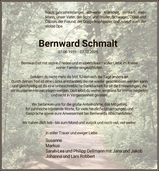 Traueranzeige von Bernward Schmalt von HASK