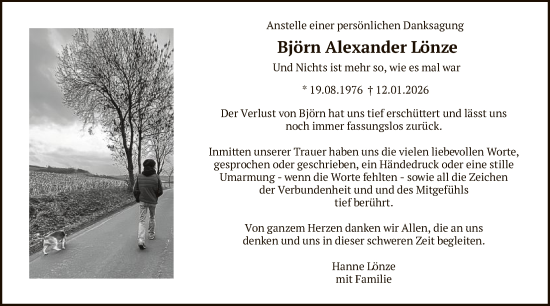 Traueranzeige von Björn Alexander Lönze von HASK
