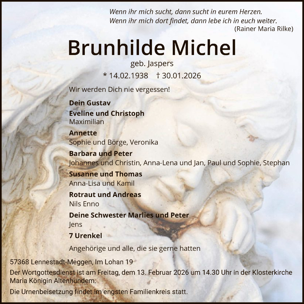 Traueranzeige für Brunhilde Michel vom 07.02.2026 aus HASK