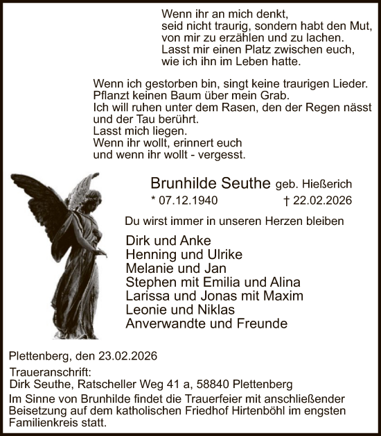 Traueranzeige von Brunhilde Seuthe von HALN