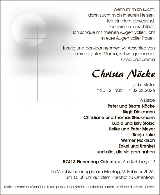 Traueranzeige von Christa Nöcke von HASK