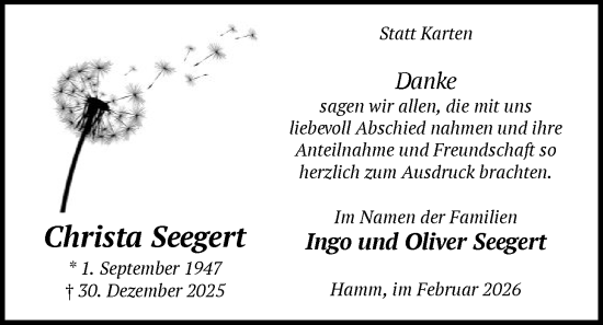 Traueranzeige von Christa Seegert von HAWA